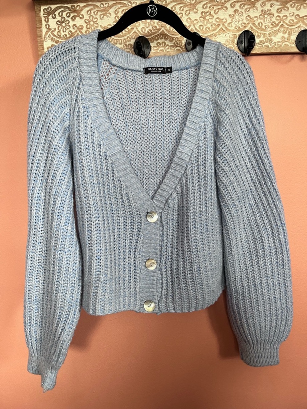 Nasty Gal chunky light blue cropped cardigan